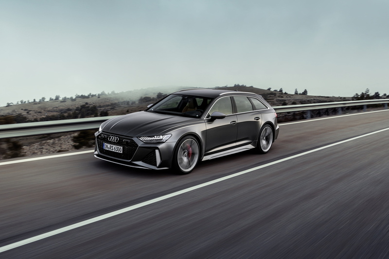 road, RS6 Avant, the fence, RS 6, 4K, universal, 2019, 2020, V8 Twin-Turbo, Audi, dark gray