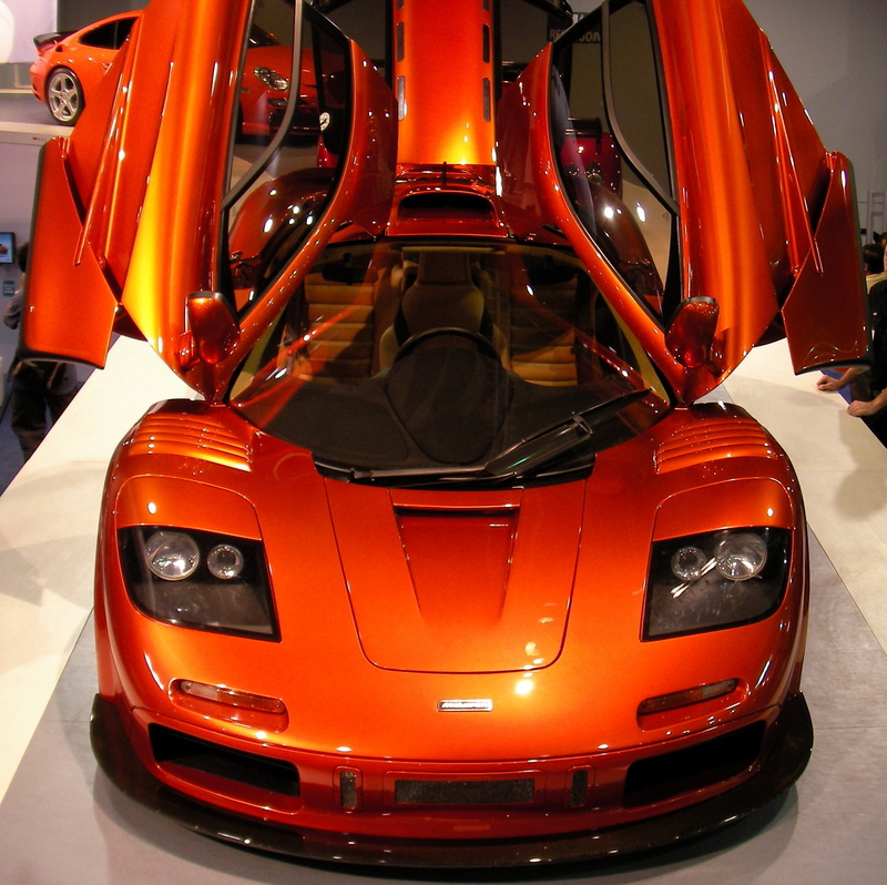 mclaren f1, open, f, hd, mclaren f1 lm, technology, view, McLaren, art, front, 1080P, orange, vehicles, lm, doors, cars