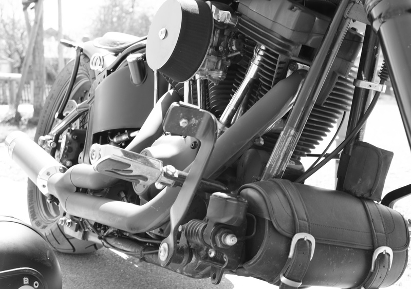 stationary, black, clean, metal, motor vehicle, Harley Davidson, historically, engine, machinery, classic, outdoors, road, mode of transportation, no people