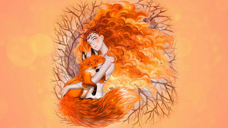 dream, painting, fairy, fox, colored background, representation, animal wildlife, yellow, illustration, nature, orange, fictional character, fantasy art
