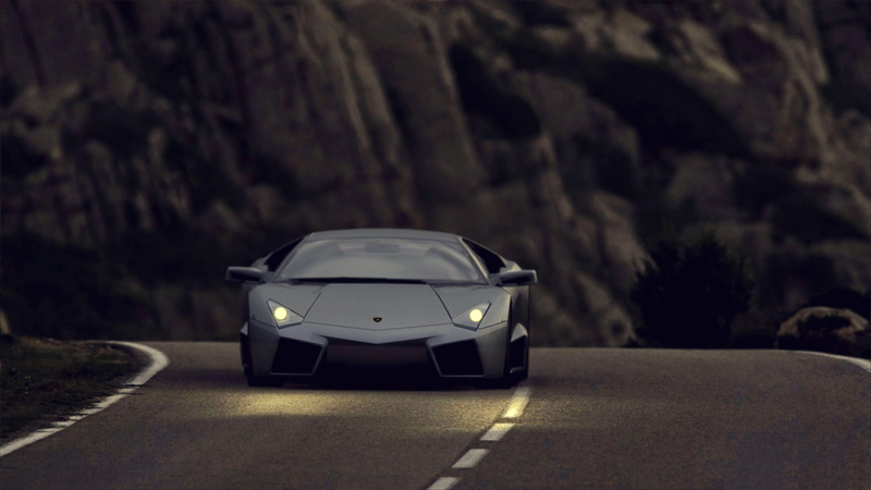Lamborghini, Mountain, road, light, 1080P, lights, reventon