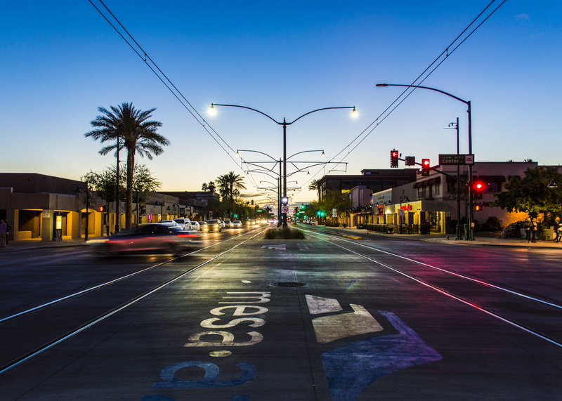 dusk, arizona, architecture, 5K, sign, street, evening, motor vehicle, downtown mesa, marking, sky, direction, united states, mesa, car, transportation