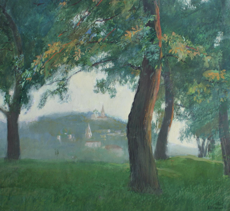 trees, grass, Evening in Gorokhovets, boom. tempera, Aibek Begalin, 1080P, One thousand nine hundred eighty six