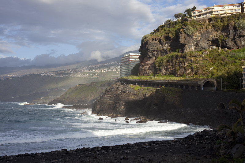 5K, mountain, sky, built structure, architecture, motion, cliff, tropical, surfing, power in nature, water, day, beach, puerto de la cruz, island, spain