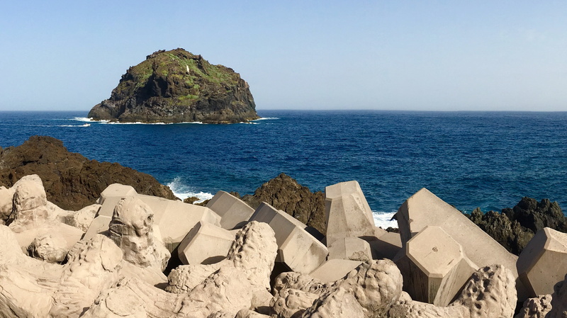 tenerife, outdoors, beach, land, stack rock, december, sea, el teide, volcano, island, rock, horizon, tranquility, horizon over water, canary islands, tranquil scene