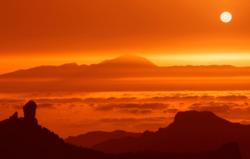 famous Place, mountains, exposure, sunset, 2K, silhouette, mountain, dusk, el, outdoors, nature, sunrise - Dawn, orange Color, teide, landscape, scenics