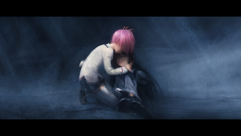 lesbians, anime, pink, two, people, kaname, shoujo, hair, akemi, brunettes, madoka, 1080P, magica, hd, art, mahou, homura, girls