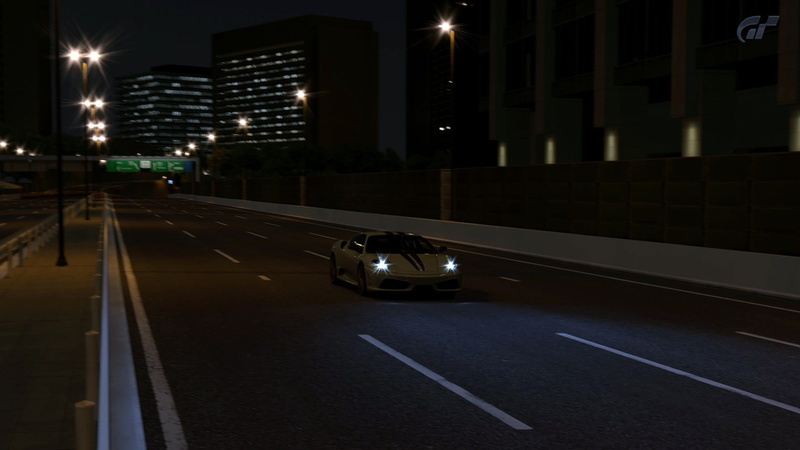 road marking, Ferrari F430, gray, mode of transportation, symbol, built structure, car, illuminated, no people, city life, road, transportation, city, street light