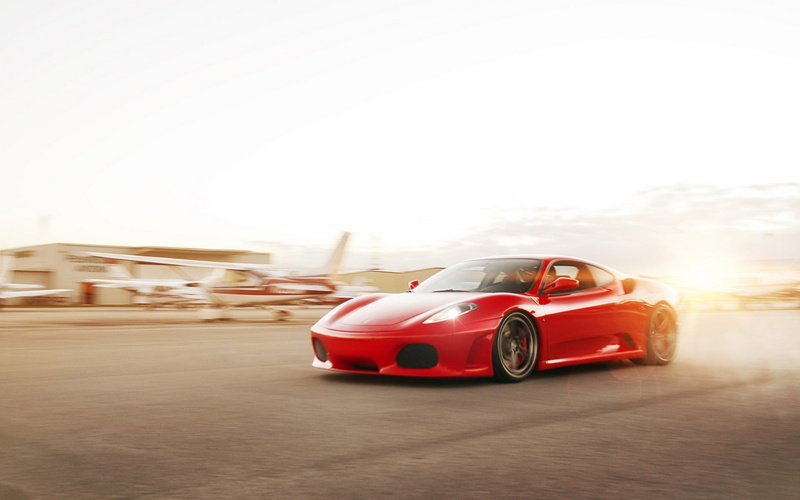 car, personal land vehicle, 1080P, transportation, motion, road, Ferrari, no people, mode of transportation, motor vehicle, sky, copy space, nature, red