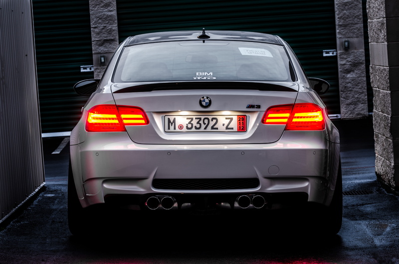 car, white, BMW, wet asphalt, tail lights, street, 4K, light, back, silver, e92