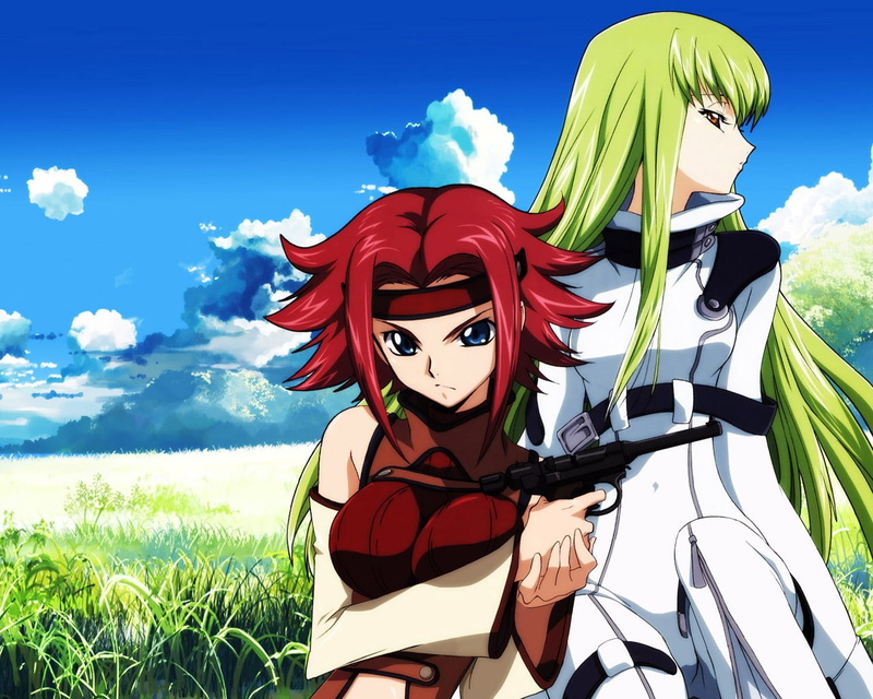 C.C., nature, grass, day, creativity, representation, sky, no people, field, cloud - sky, plant, human representation, beauty in nature, sunlight, Code Geass