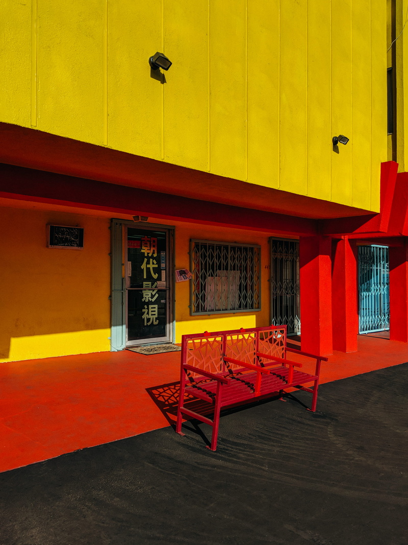 surveillance, flooring, red pavement, sunlight, facade, building exterior, wall - building feature, wooden, bold, table, orange, red, no people, 4K, china town