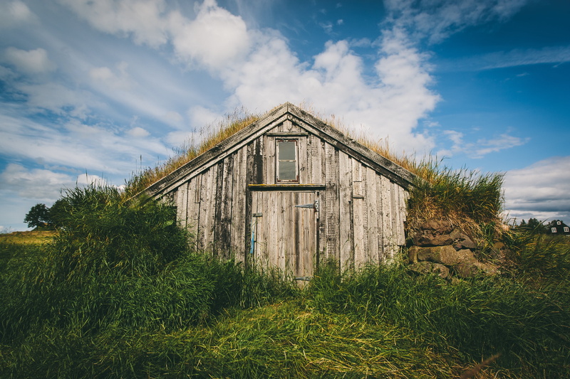 land, day, abandoned, green, house, barn, surrounded, plant, blue, no people, 4K, old, clouds, field, nature, sky, hut, growth, wood - Material, built structure