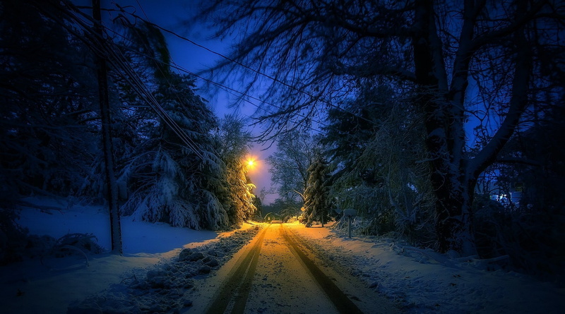 tracks, road, lantern, snow, Connecticut, beauty in nature, night, cold temperature, street, illuminated, the way forward, plant, urban, tree, nature, direction