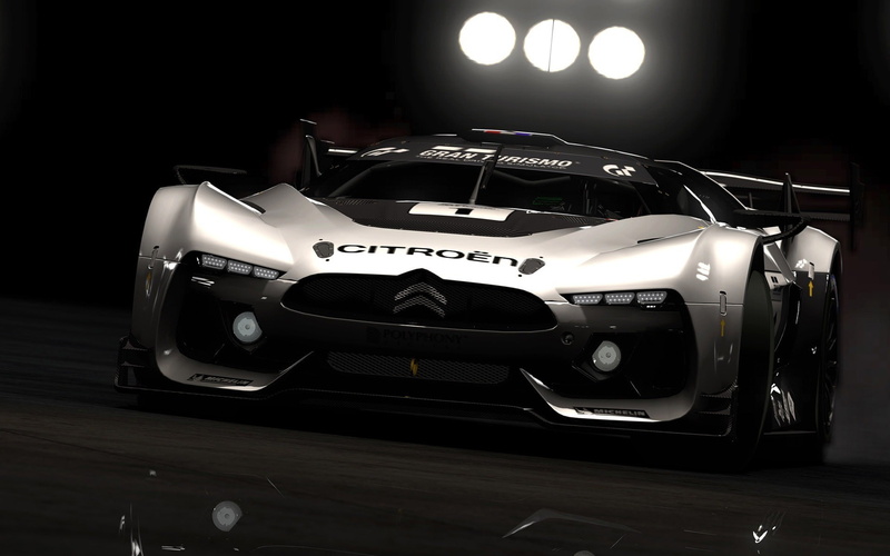 retro styled, sports car, speed, no people, close-up, professional sport, Citroën, black background, indoors, mode of transportation, night, 1080P, Gran Turismo