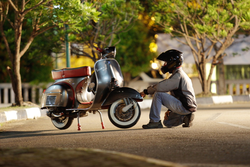 city, street, landscape, transportation, land vehicle, crash helmet, tree, lifestyles, casual clothing, mode of transportation, men, one person, full length