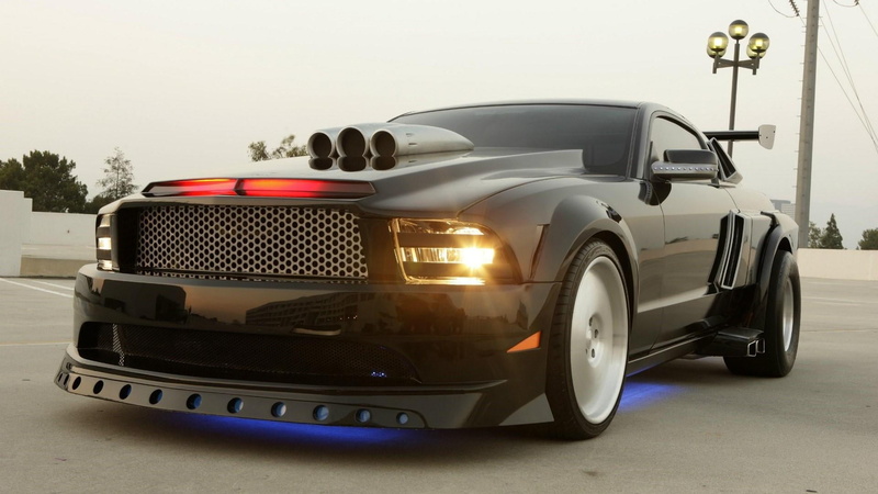tree, bumper, knight rider, ford mustang, 1080P, grille, outdoors, mustang, ford, kitt car, travel, vehicle, retro styled, no people, wheel, road, day