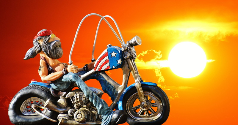 mode of transportation, jeans, lens flare, headband, bike, women, tattooed, people, crash helmet, america, biker, lifestyles, man, motorcycle, helmet, casual