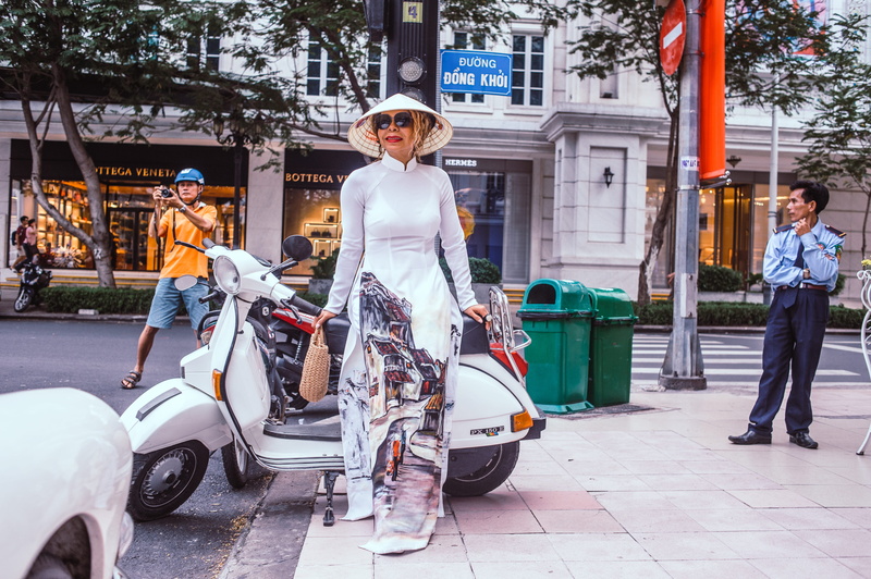 trash can, street, beautiful woman, full length, sunglasses, daylight, fashion, vespa, hat, police, standing, beautiful girl, travel, business, women, outdoors