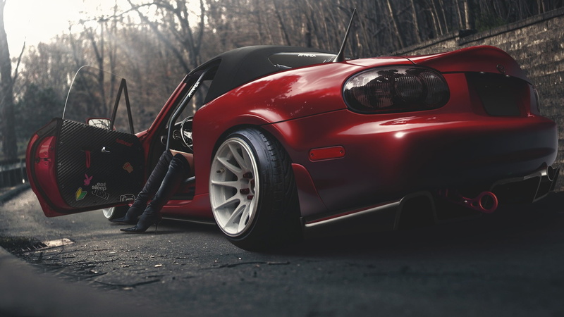 Mazda, View, 1080P, Back, Legs, Boots, sports, mx, Female, Red, Car, coupe