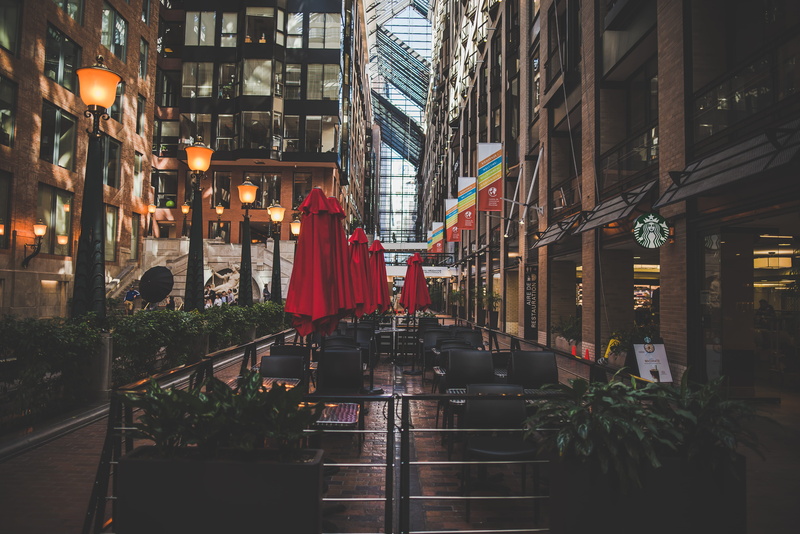 inside, night, walking, rear view, decoration, natural light, city, montréal, light, clothing, green, electric lamp, red, built structure, building, outdoors