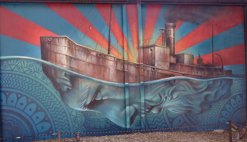 bird, mural, transportation, freight car, woodpecker, wildlife, female, blonde, blue, industry, pattern, corner, no people, sculpture, multi colored, tiger
