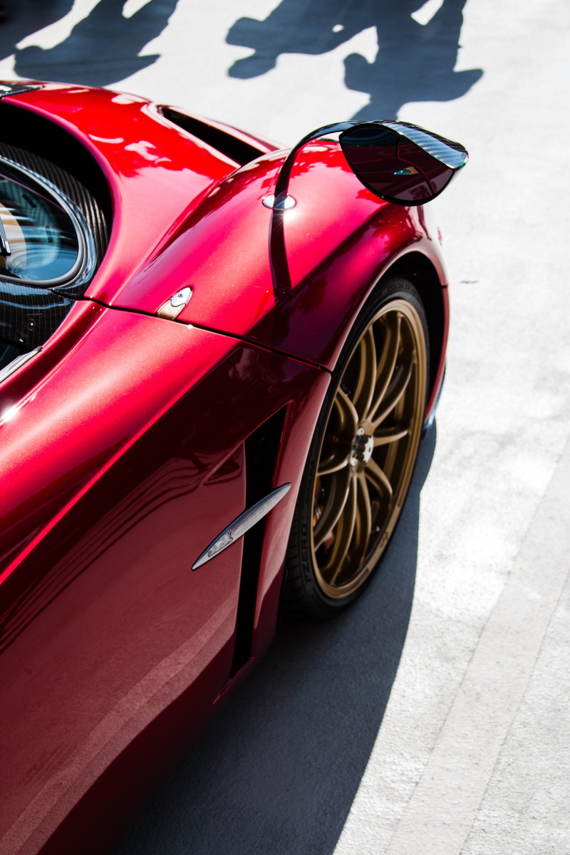 stationary, luxury, shiny, high angle view, street, vehicle, supercar, sports, no people, red car, wheel, mode of transportation, close-up, pagani, product