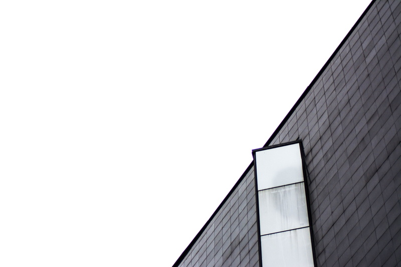 low angle view, office building exterior, town, sunlight, wooden, outdoors, corner, modern, industry, clear sky, office, black, built structure, 5K, building