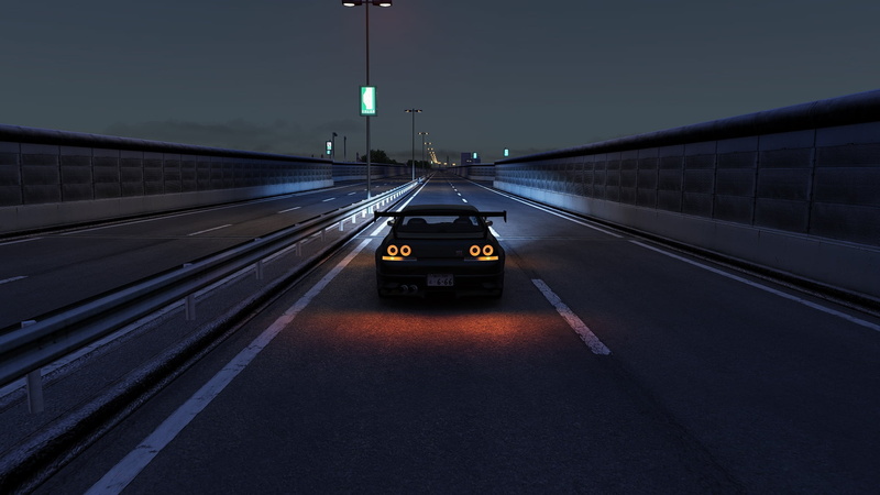 Assetto Corsa, JDM, Nissan GTR R33, Japanese cars, Japan, night, 1080P, Nissan GTR
