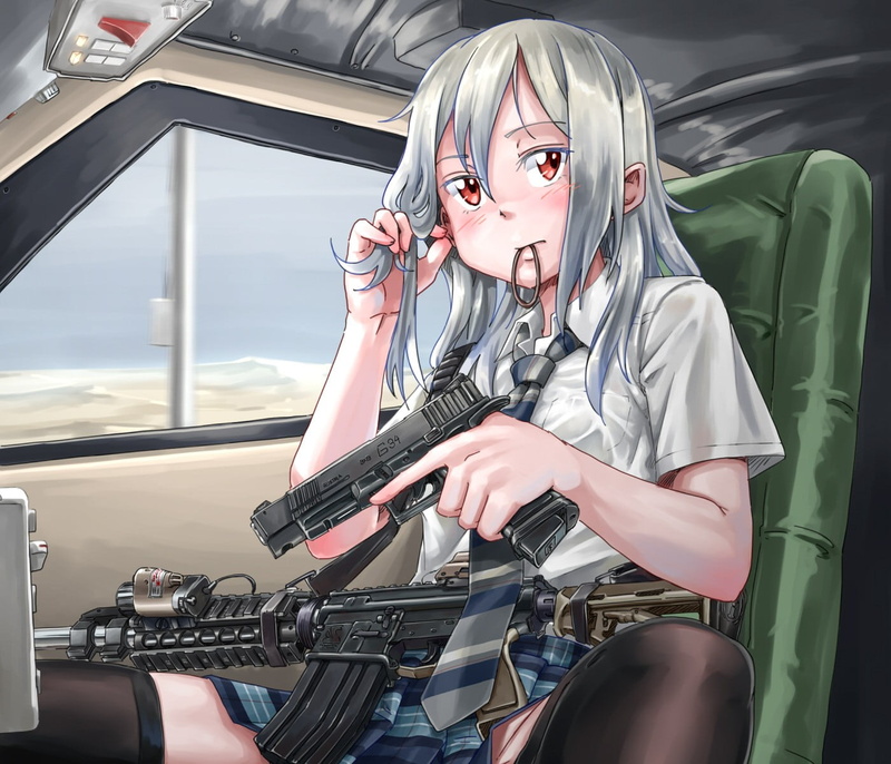 lifestyles, gun, females, indoors, one person, adult, Glock, sitting, women, grey hair, long hair, car, land vehicle, mouth, three quarter length, mouth open