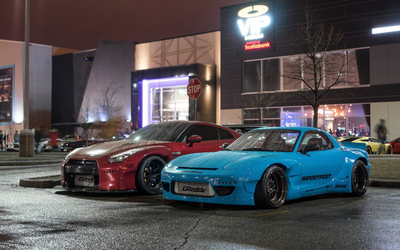 Nissan GT-R, City, 1080P, Mazda RX-7 widebody, Rain, RX-7, Cars, Mazda