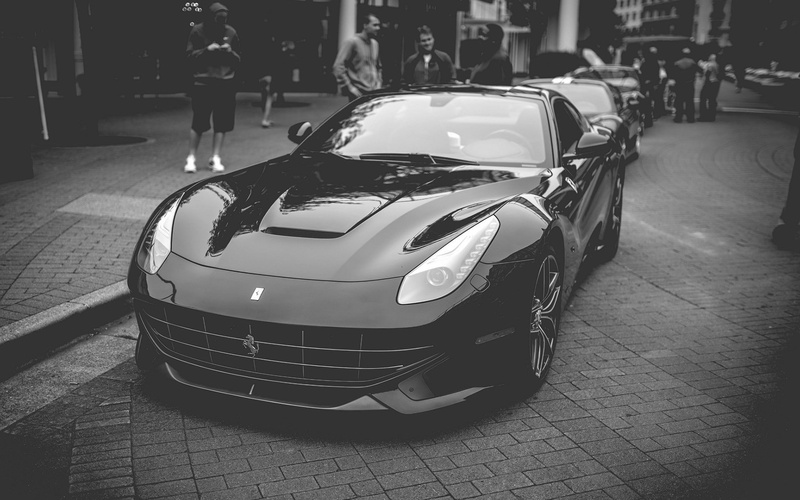 Ferrari, architecture, 1080P, street, motor vehicle, building exterior, mode of transportation, transportation, stationary, F12, city, outdoors, headlight