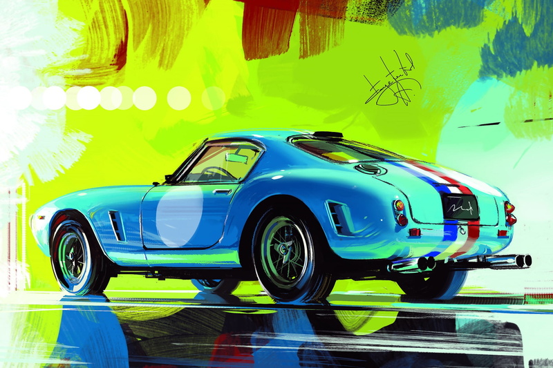 Retro, Car, Sketch, Art, Alexander Sidelnikov, Ferrari 250 GT SWB Berlinetta, 1080P