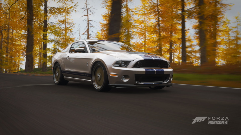 ford, autumn, forest, mustang, forza horizon 4, 1080P, shelby GT-500