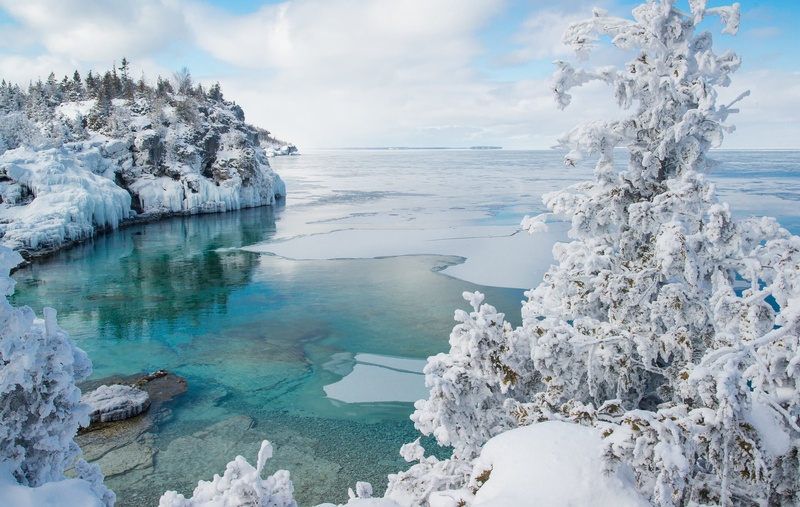 land, nature, outdoors, Canada, iceberg, Indian Head Cove, Bruce Peninsula National Park, ice, remote, tree, sky, Georgian Bay, cloud - sky, horizon over water