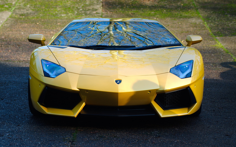 focus on foreground, technology, shiny, field, lp700-4, city, modern, yellow, coupe, nature, blue, new, engine, speed, day, mode of transportation, motor Vehicle