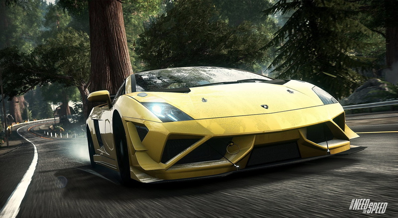 tree trunk, tree, no people, city, sunlight, sports, motor vehicle, lamborghini, Need For Speed, nature, Games, yellow, car, growth, speed, mode of transportation