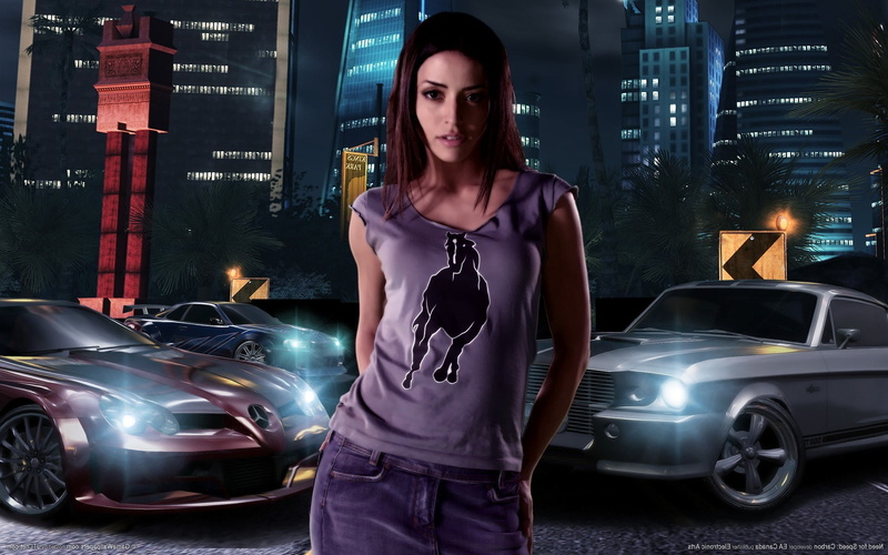 beautiful woman, motor vehicle, three quarter length, video games, standing, young adult, Emmanuelle Vaugier, hairstyle, hair, mode of transportation, illuminated