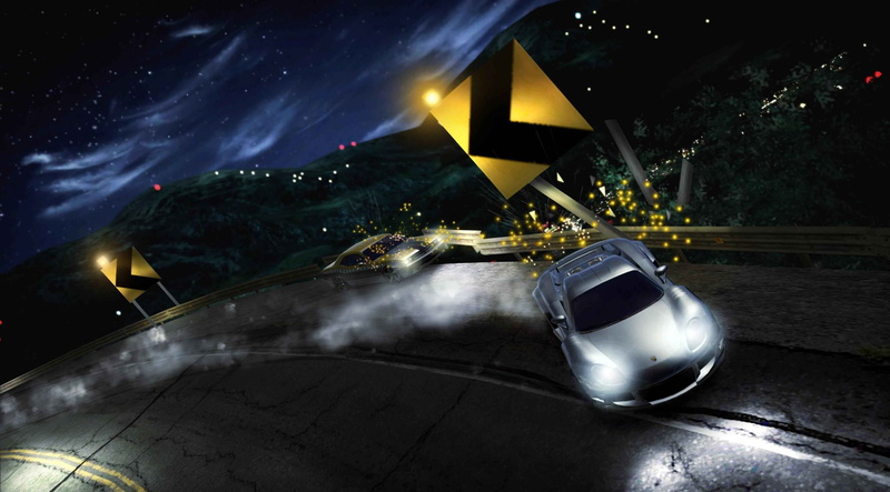 land vehicle, steel, sky, video games, night, nature, illuminated, 2K, Need For Speed: Carbon, outdoors, lighting equipment, car, no people, motion, yellow