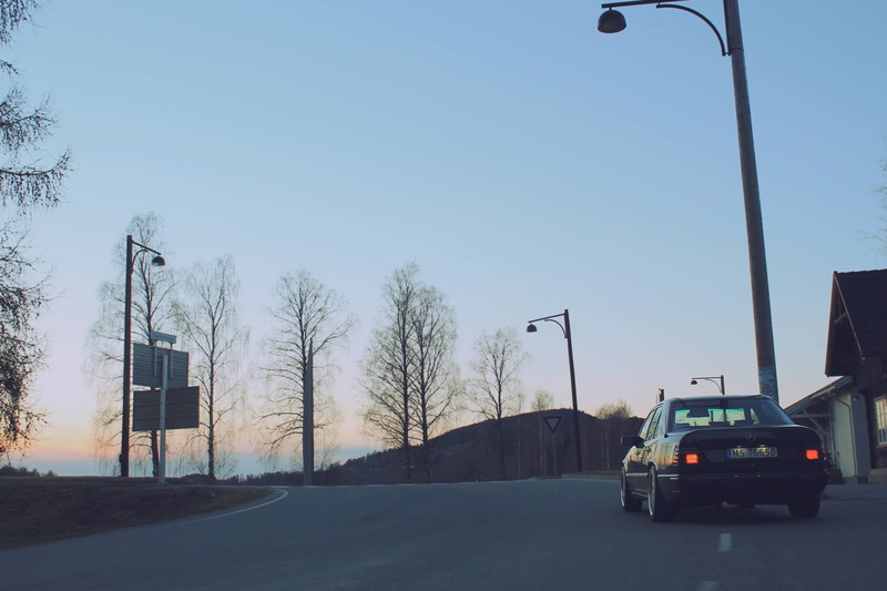 transportation, street light, Mercedes-Benz, Stance, Flisa, tree, built structure, street, motor vehicle, lighting equipment, architecture, Stanceworks