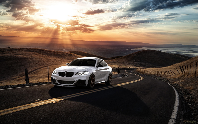 1080P, Car, Clouds, Sunset, White, BMW, mi, Road