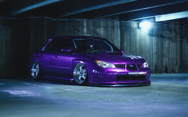 Subaru Impreza, motor vehicle, built structure, 1080P, blue, parking garage, indoors, night, transportation, mode of transportation, sports car, Stance