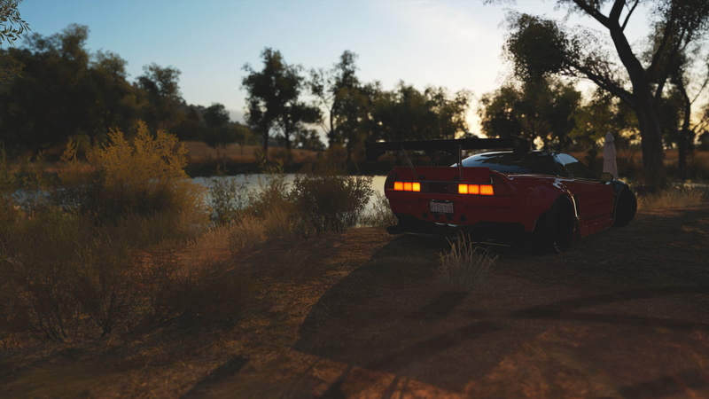 transportation, lake, plant, 2K, motor vehicle, mode of transportation, sky, outdoors, 2K, day, forza horizon 3, no people, Honda NSX, land vehicle, non-urban scene