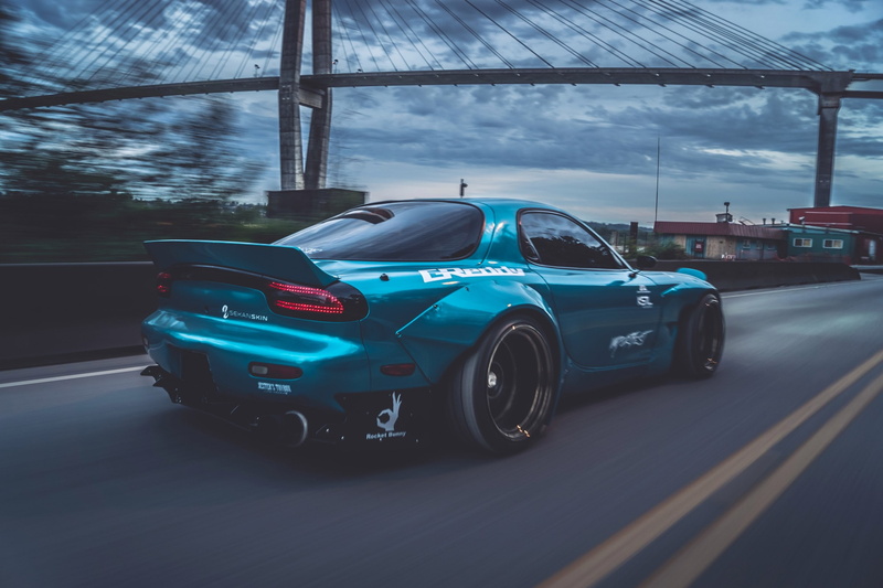Blue Cars, 7, mazda rx, sports car, bridge, Mazda, 2K, Rocket Bunny