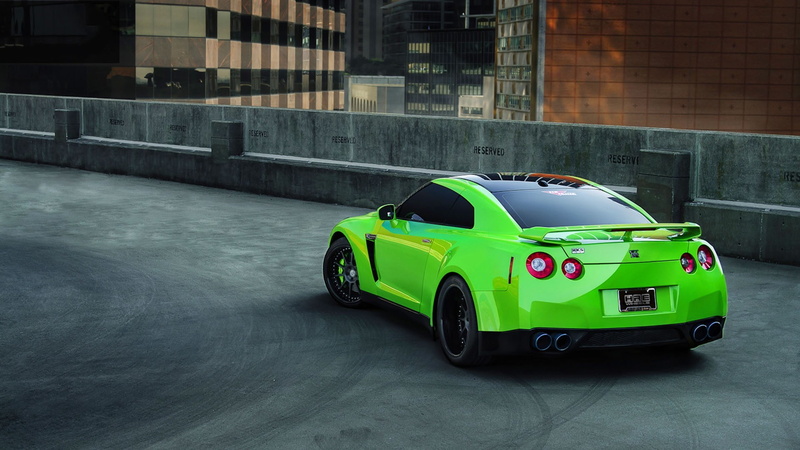 Nissan, green cars, parking lot, city, Nissan Skyline GT-R, Nissan Skyline GT-R R35, vehicle, Nissan GT-R, car, 1080P