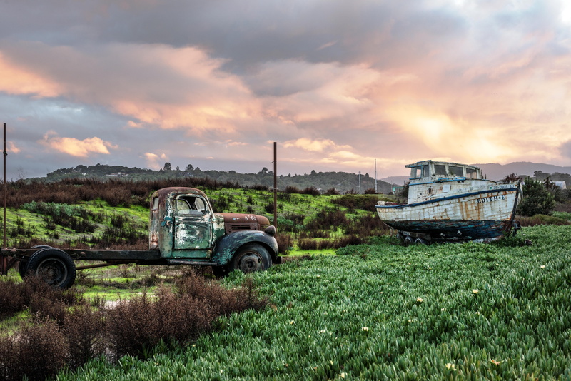 white, transportation, abandoned, colorful, sky, boat, port sonoma marina, field, petaluma, scenics - nature, green, mode of transportation, grass, brown