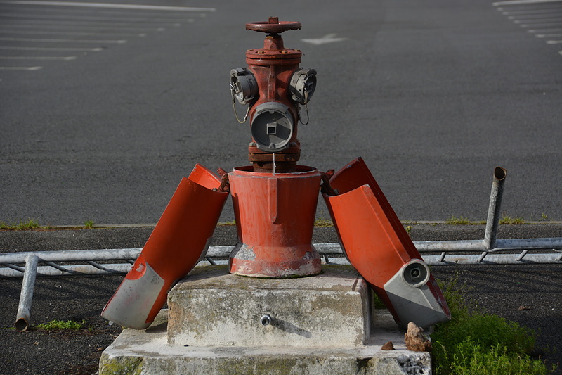 metal, street, terminal fire, flame, occupation, sign, red, road, city, high angle view, fire hydrant, safety, turn on, Fire, accidents and disasters, Flame