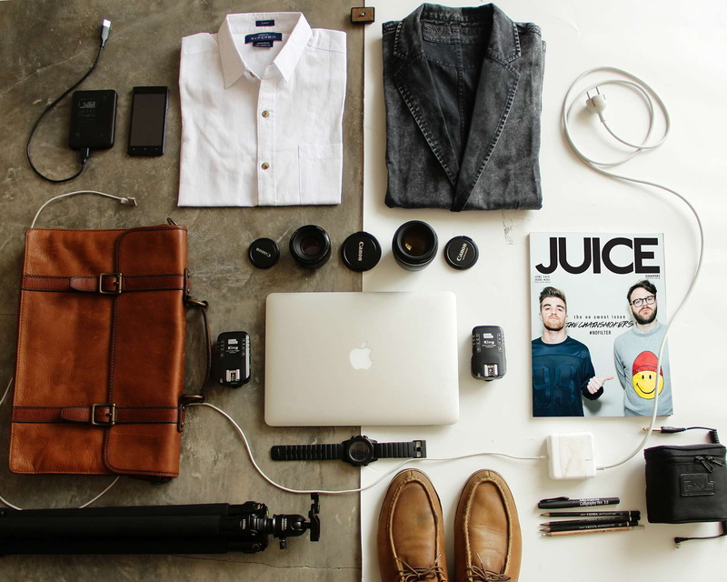 720P, technology, miscellaneous, packing, neat, magazine, leather bag, office, wireless technology, preparation, high angle view, baggage, shoes, listening