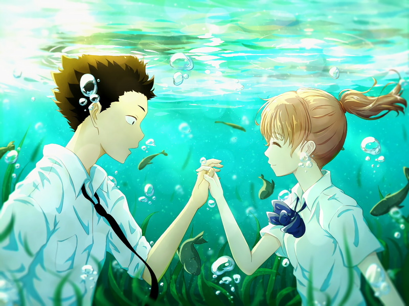 underwater, romance, couple, 1080P, shouya x shouko, smiling, koe no katachi, Anime
