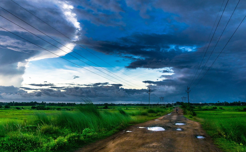 cable, field, technology, sky, Clouds, environment, puddles, Storm, rural scene, Evening, Nature, 5K, countryroad, plant, scenics - nature, land, electricity
